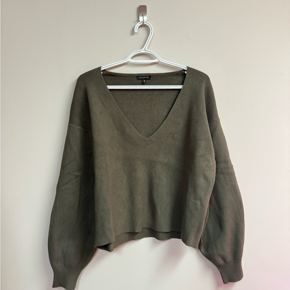 Dynamite Olive V-Neck Sweater
